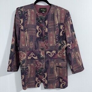 Toni Garment For‎ C.C Magic Brown Blazer Vintage Size 12 Ethnic Antique Buttons